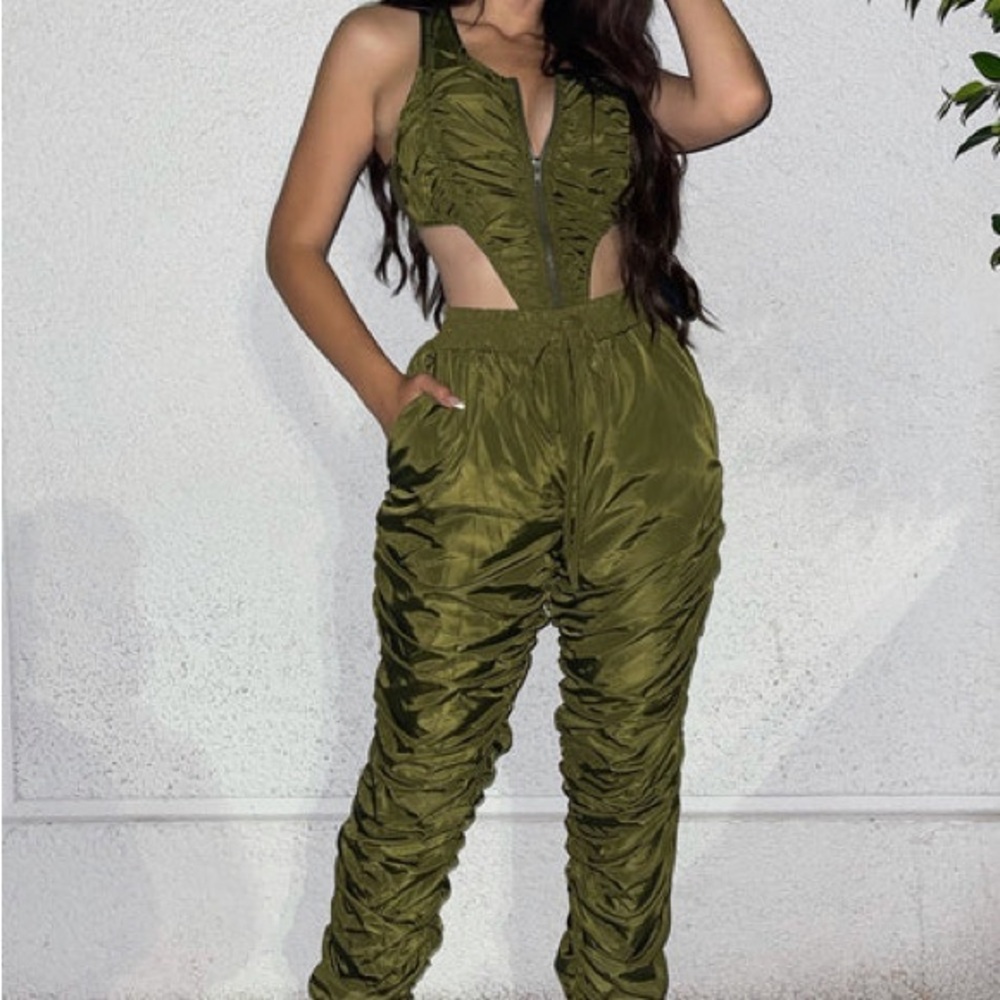 Fashion Nova Olive Gathered Jumpsuit